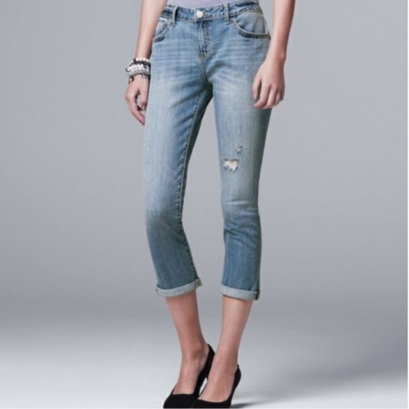 Simply Vera Vera Wang Denim - Simply Vera VW Boyfriend Distressed Capri Jeans